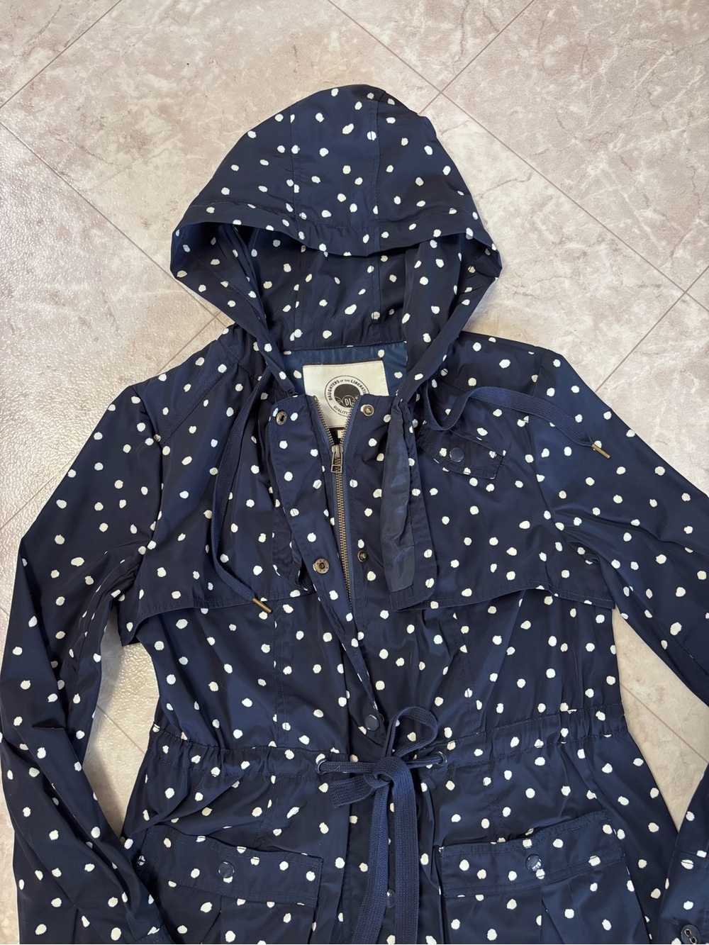 Anthropologie Daughters Of The Liberation Navy Polka Dot Rain Jacket Size 8 EUC - Picture 12 of 13